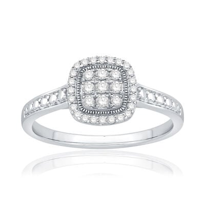 Diamond Cluster Halo Promise Ring in Sterling Silver